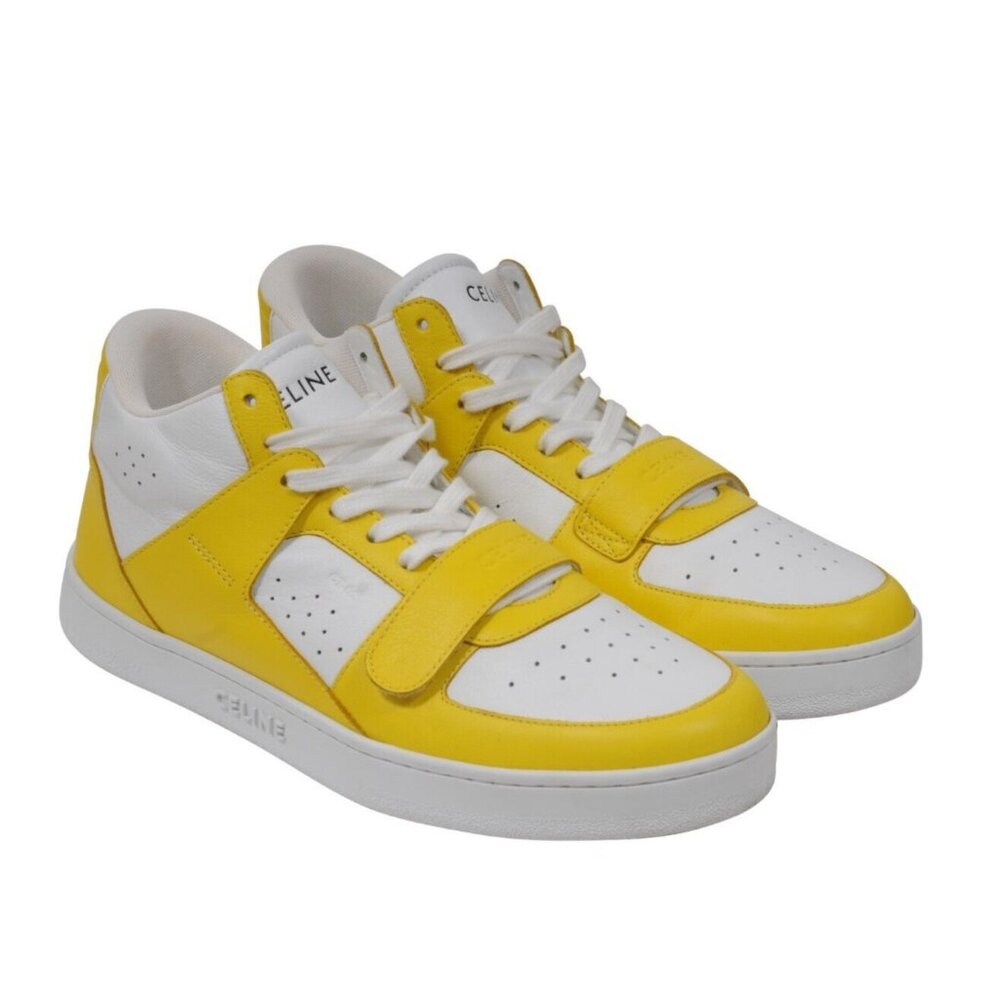 Celine Mens CT 02 Mid Top Sneakers US 9 IT 42 Yellow White Leather Trainers